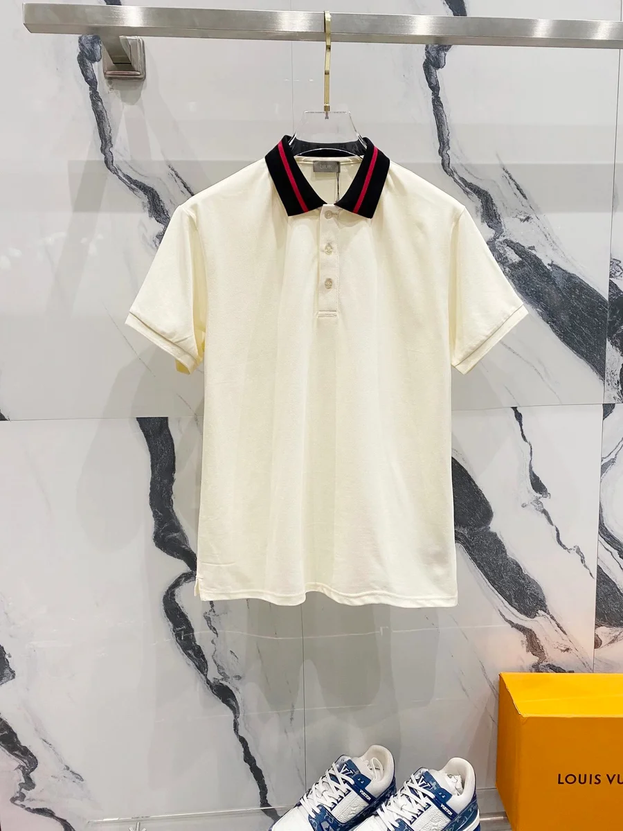 Dior Dior White Polo Shirt with Black & Red Collar White - 1