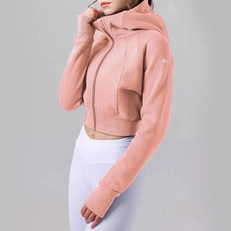 Alo Yoga Alo Pink Cropped Hoodie Jacket Pink - 1