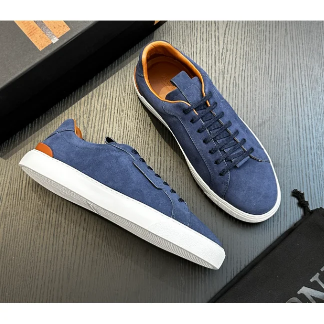 Other Suede Leather Low Top Sneakers Blue Orange Trim Blue - 1