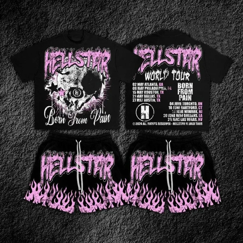 Hellstar Hellstar Born From Pain Black/Pink Shorts Set Black - 1