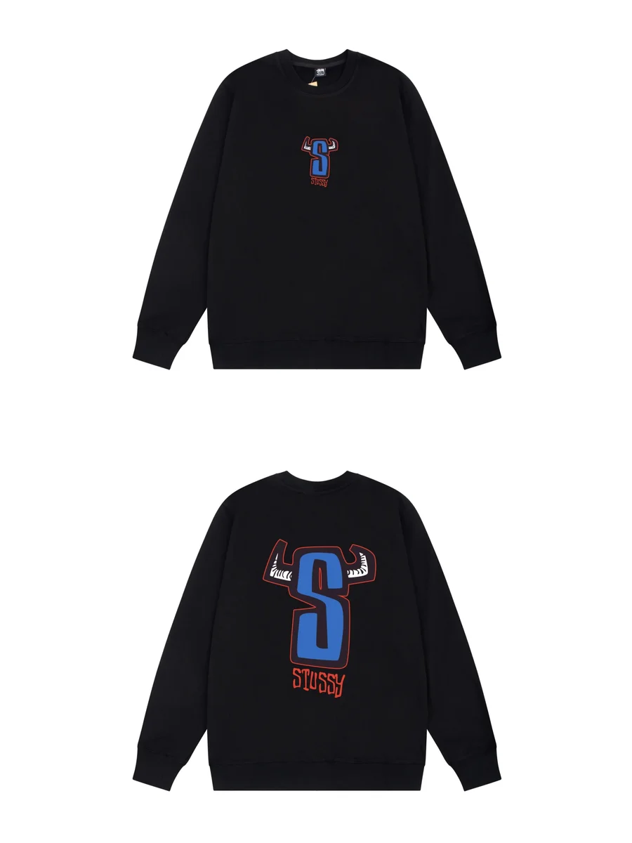 Stussy Stussy Stüssy Bullhorn Crewneck Sweatshirt Black Black - 1
