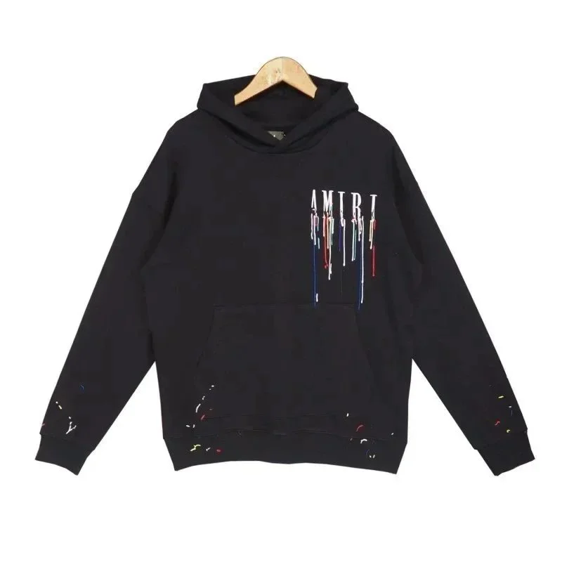 Amiri Amiri ALBB-008 Black Hoodie with Paint Splatter Design Black - 1