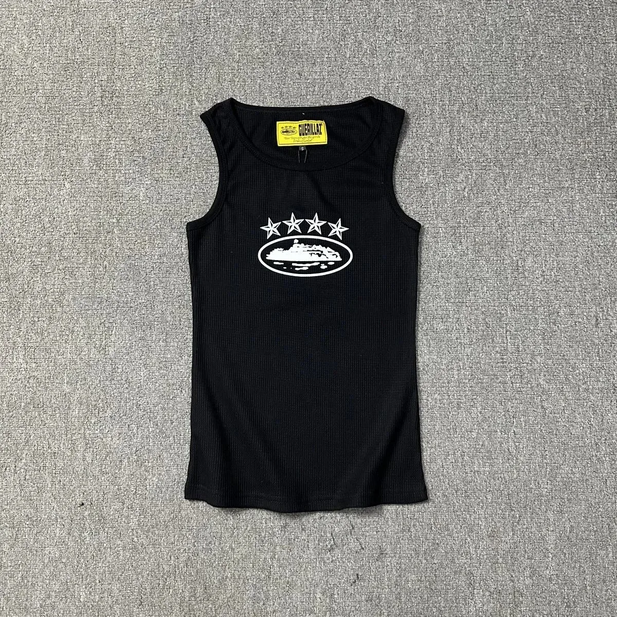 Other Black Ribbed Tank Top with Star & Ship Print Black - 1