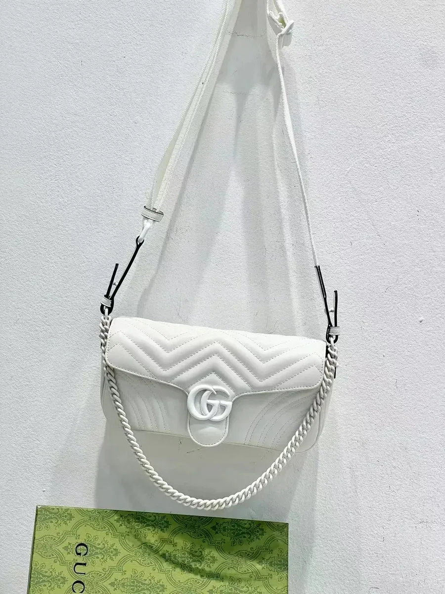 Gucci Gucci GG Marmont White Chevron Shoulder Bag White