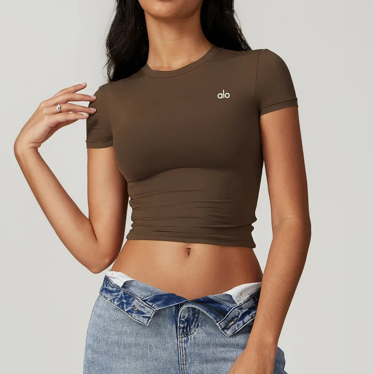 Alo Yoga Alo Coffee Brown Crop Top T-Shirt Brown - 1