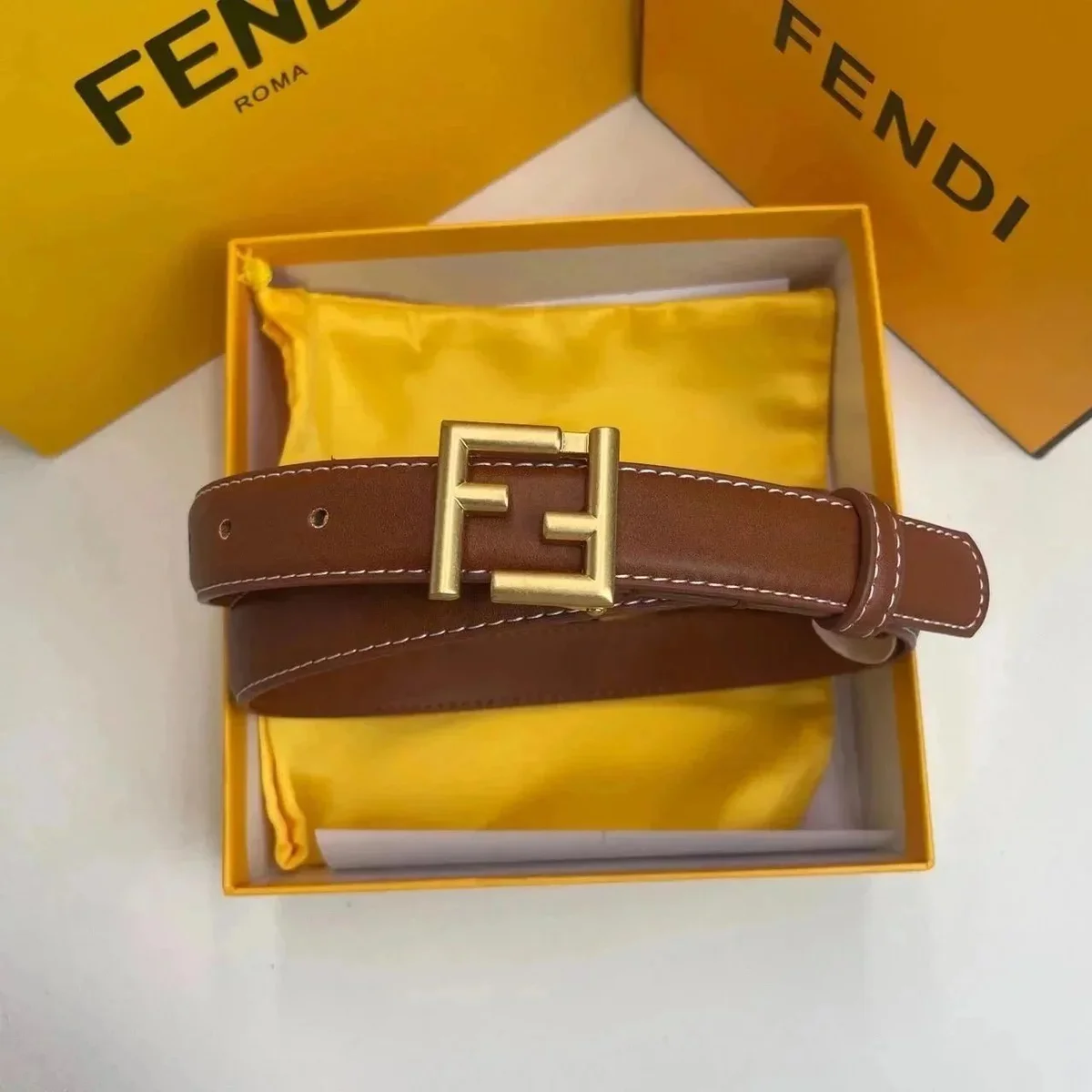 Fendi Fendi FF Monogram Brown Leather Belt Brown