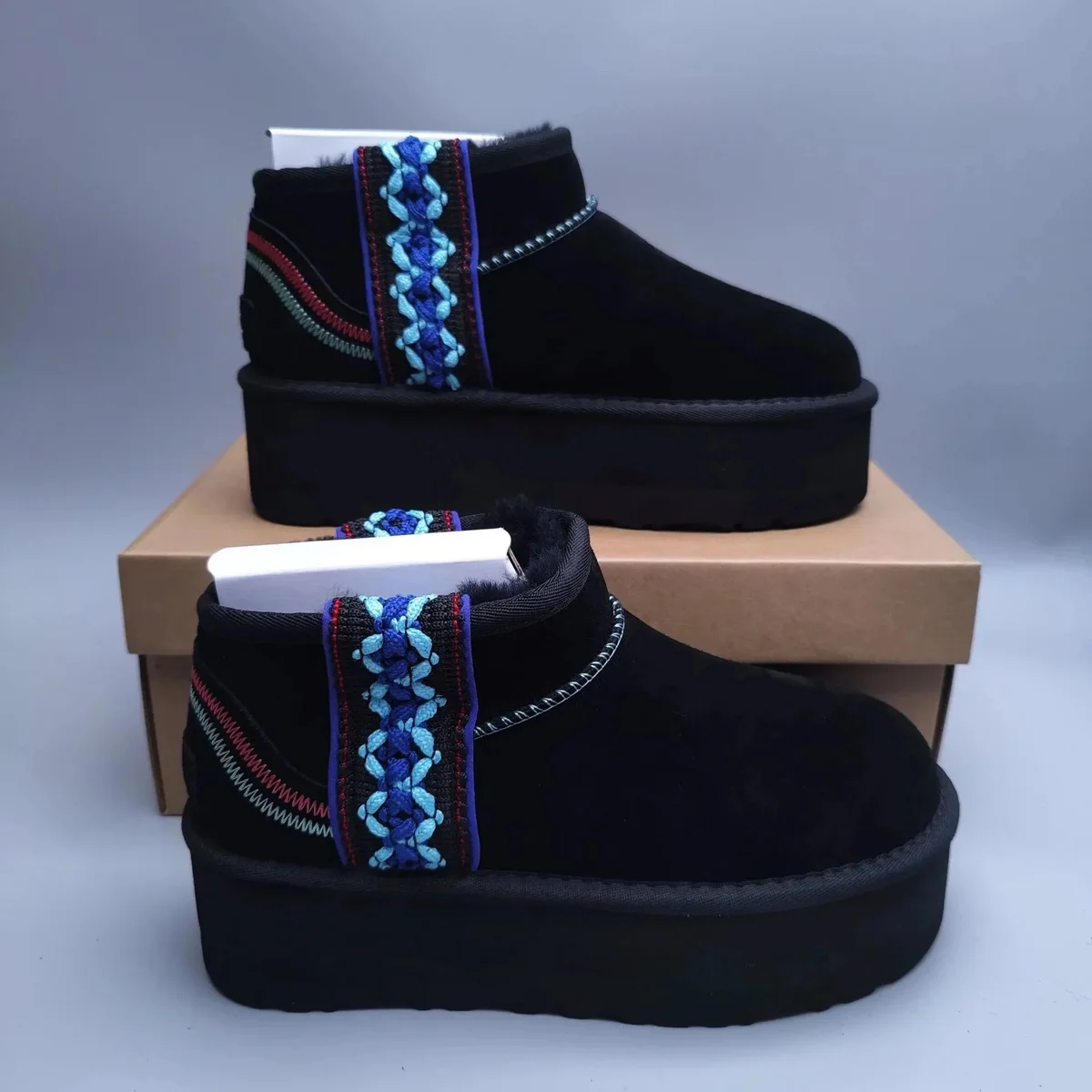 UGG UGG Classic Short Black Embroidered Boots Black