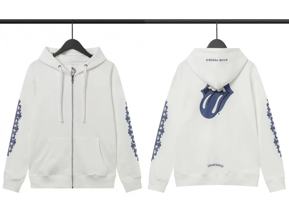 Chrome Hearts Chrome Hearts White Rolling Stones Zip-Up Hoodie White - 1