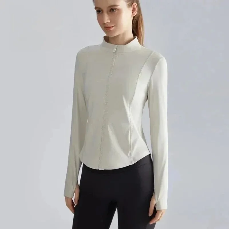 Other Elegant Ivory White Zip-Up Long Sleeve Top Cream - 1