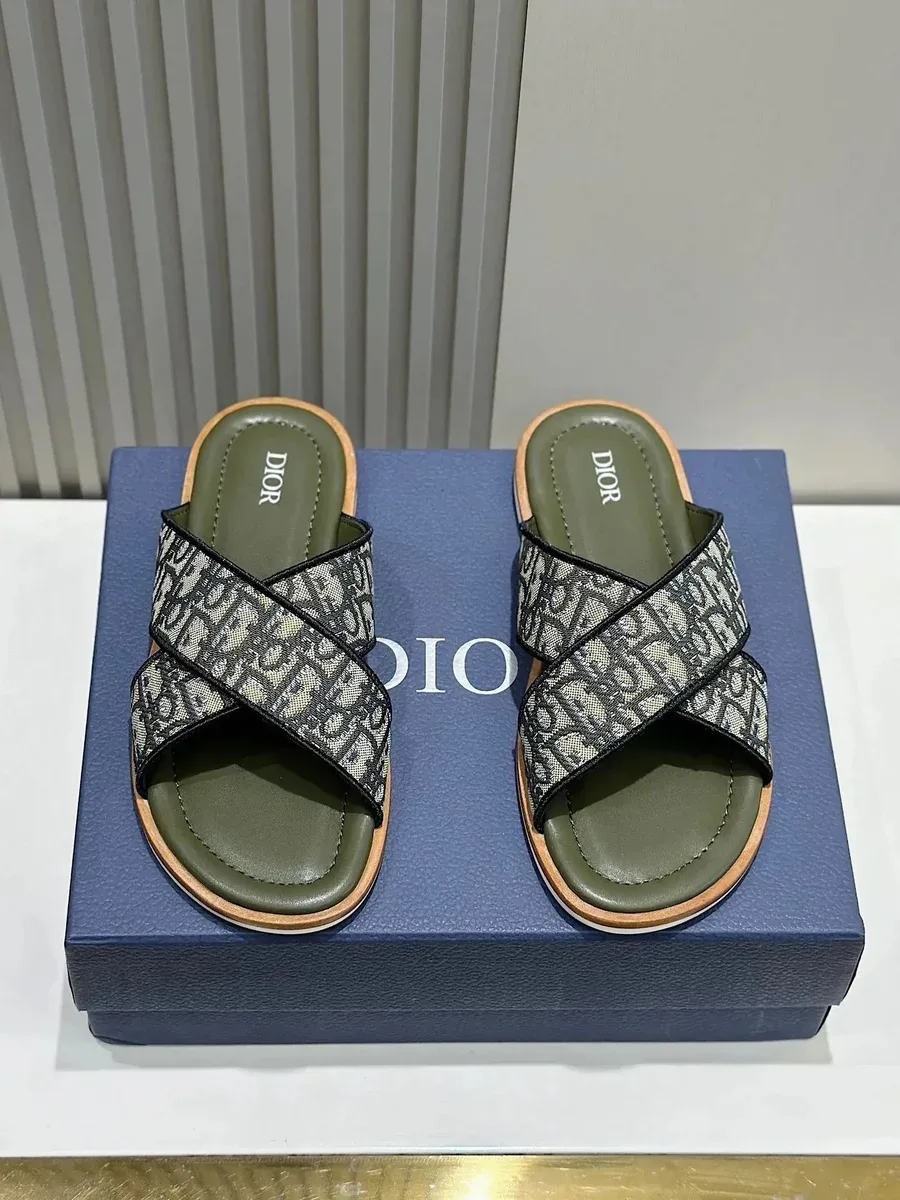 Dior Dior Dior Oblique Slide Sandals Olive/Tan Green