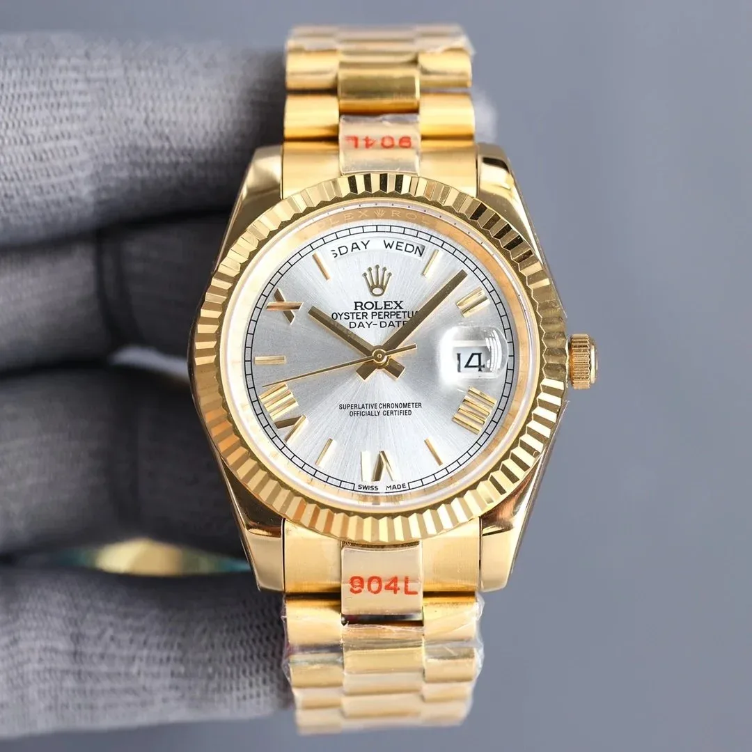 Rolex Rolex Day-Date Oyster Perpetual Gold Case Silver Dial 36MM Unisex Gold - 1