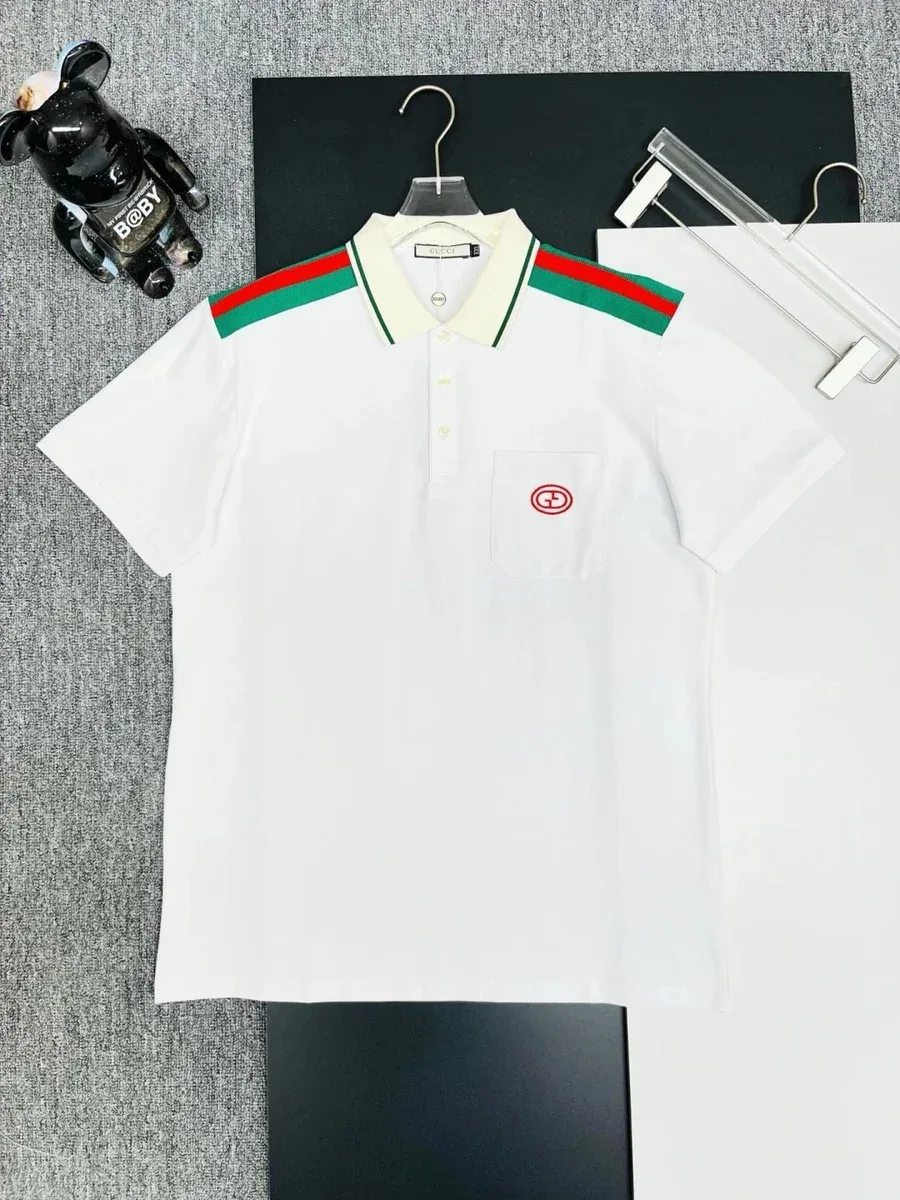 Gucci Gucci White Polo with Red & Green Stripes White - 1