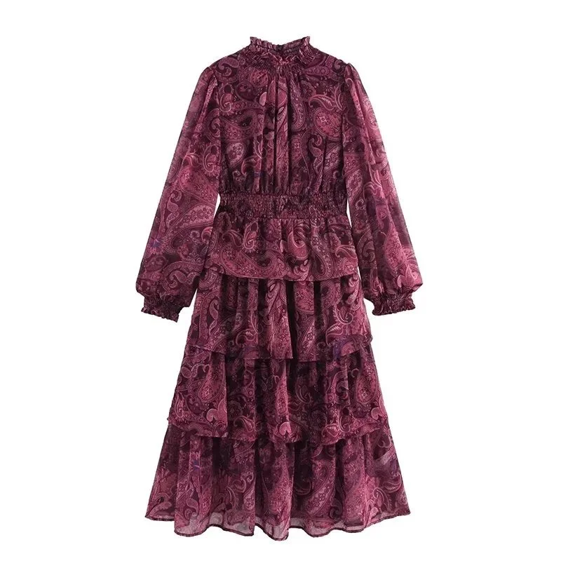 Other Unknown Brand Paisley Print Tiered Dress Rose Red Casual Pink - 1