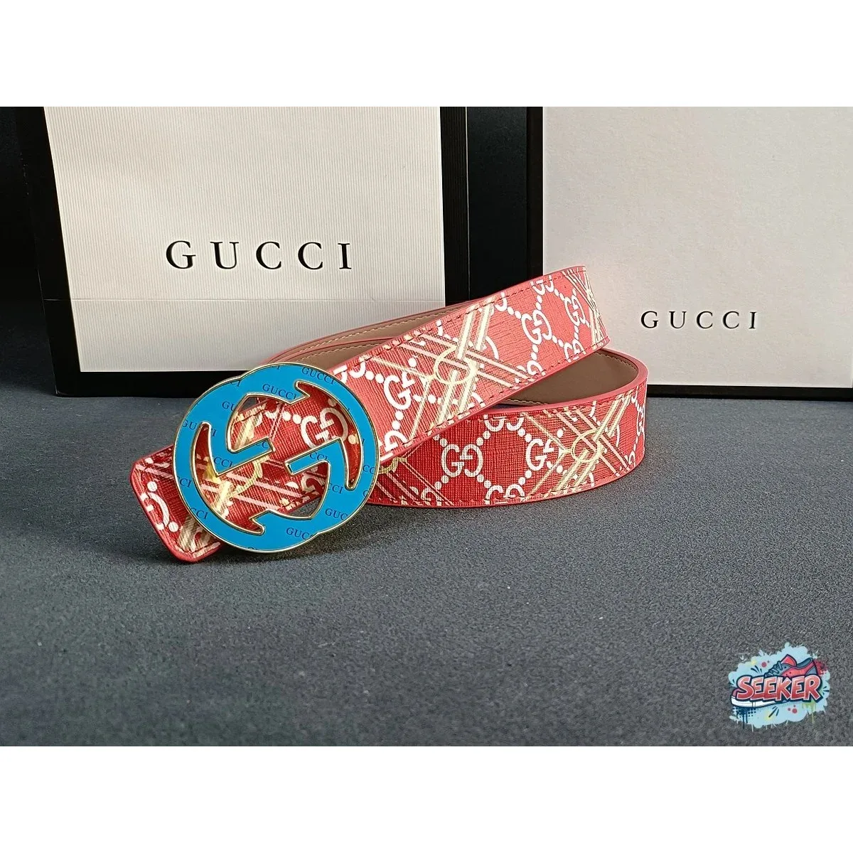 Gucci Gucci GG Belt Red & Blue Leather Belt Red - 1