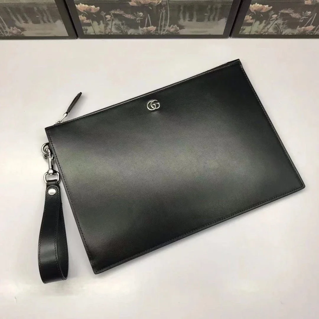 Gucci Gucci Black Leather Clutch Bag with GG Logo Black