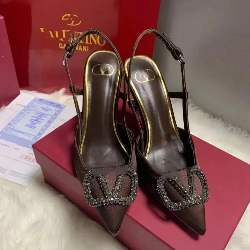 Valentino Valentino VLTN Crystal Embellished Slingback Heels Brown - 1
