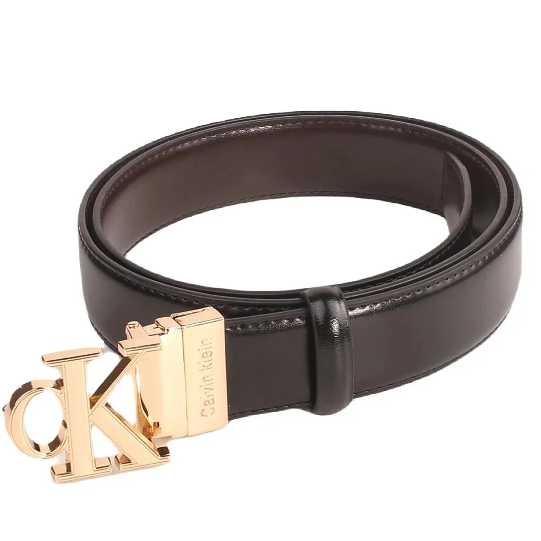 Calvin Klein Calvin Klein CK Logo Belt Black Brown Leather Black - 1