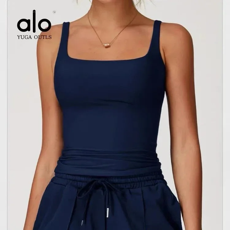 Alo Yuga Outls Alo Yuga Outls Square Neck Tank Top徽章蓝 Tops Navy - 1