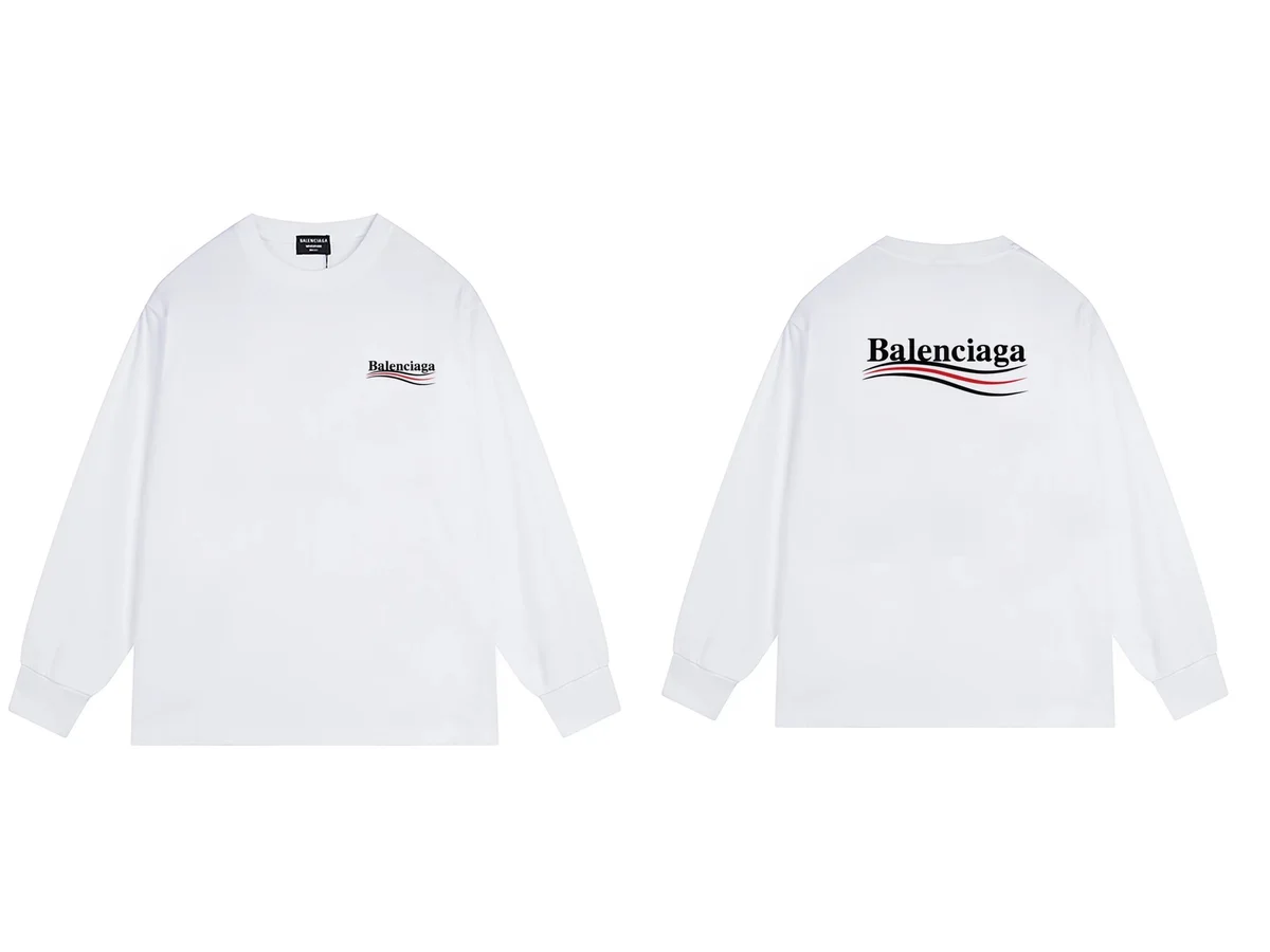 Balenciaga Balenciaga White Logo Long Sleeve T-Shirt White - 1