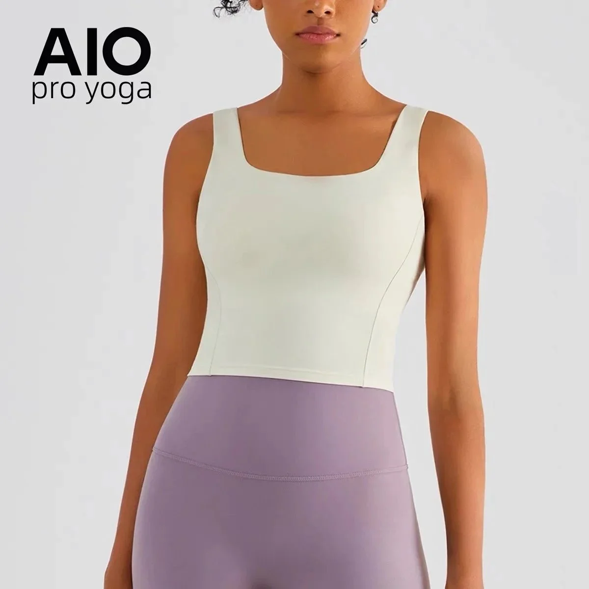AIO pro yoga AIO pro yoga Square Neck Crop Top Light Ivory Cream - 1