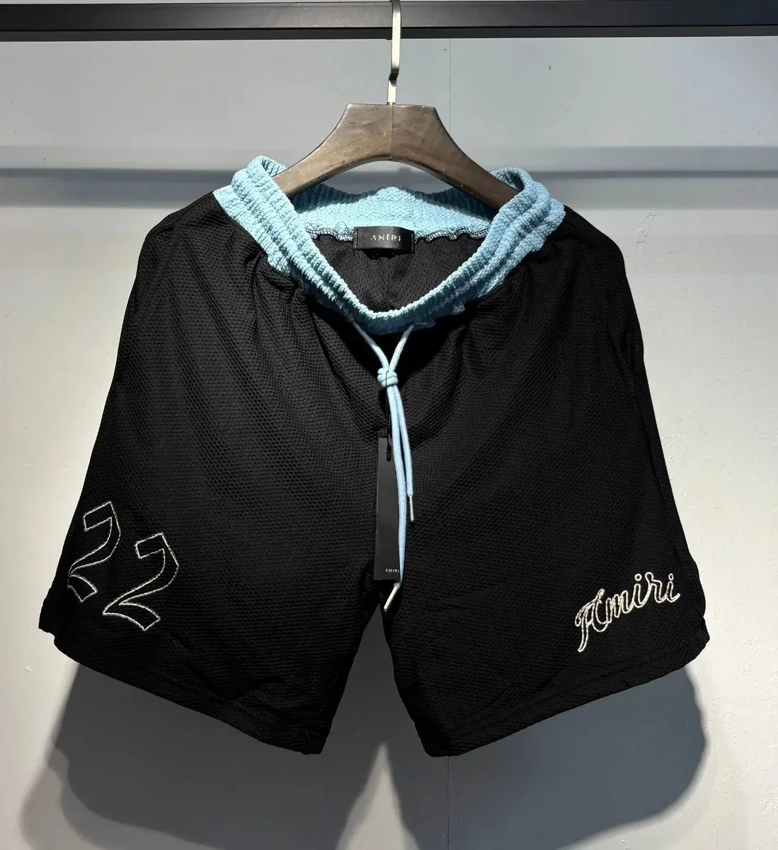 Amiri Amiri Black Mesh Shorts with Light Blue Waistband Black - 1