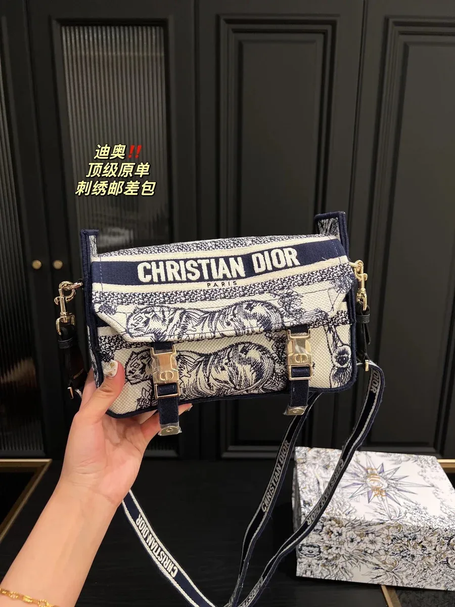 Dior Dior Lady Dior Tiger Print Mail Bag Navy/White Navy - 1