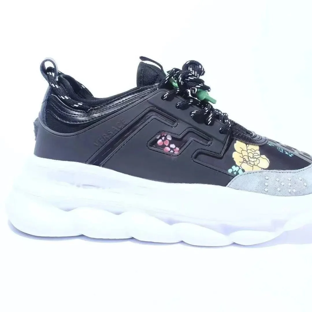 Versace Versace Baroque Black Floral White Sole Sneakers Black