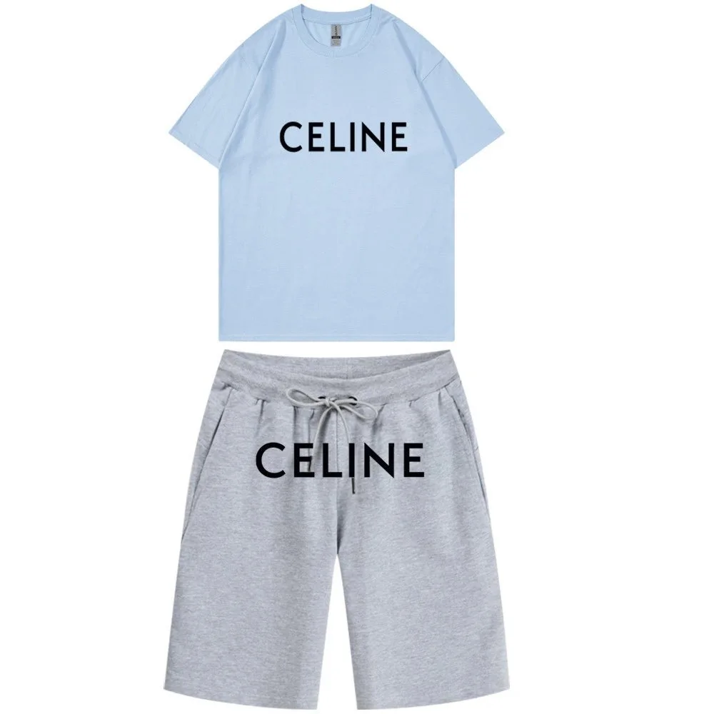Celine Celine Classic Logo Sky Blue/Heather Grey Co-ord Set Blue