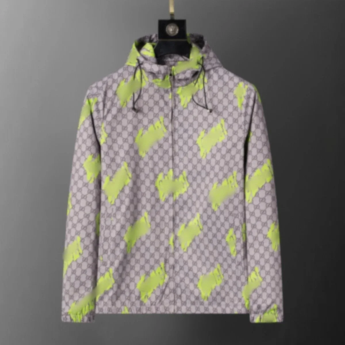Gucci Gucci GG Supreme Beige/Neon Green Hooded Jacket Beige