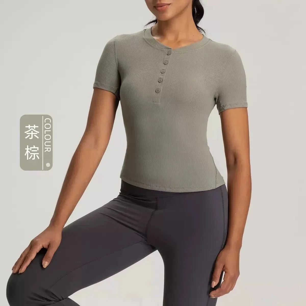 Other T-Shirt Henley Tea Brown Tops Brown - 1