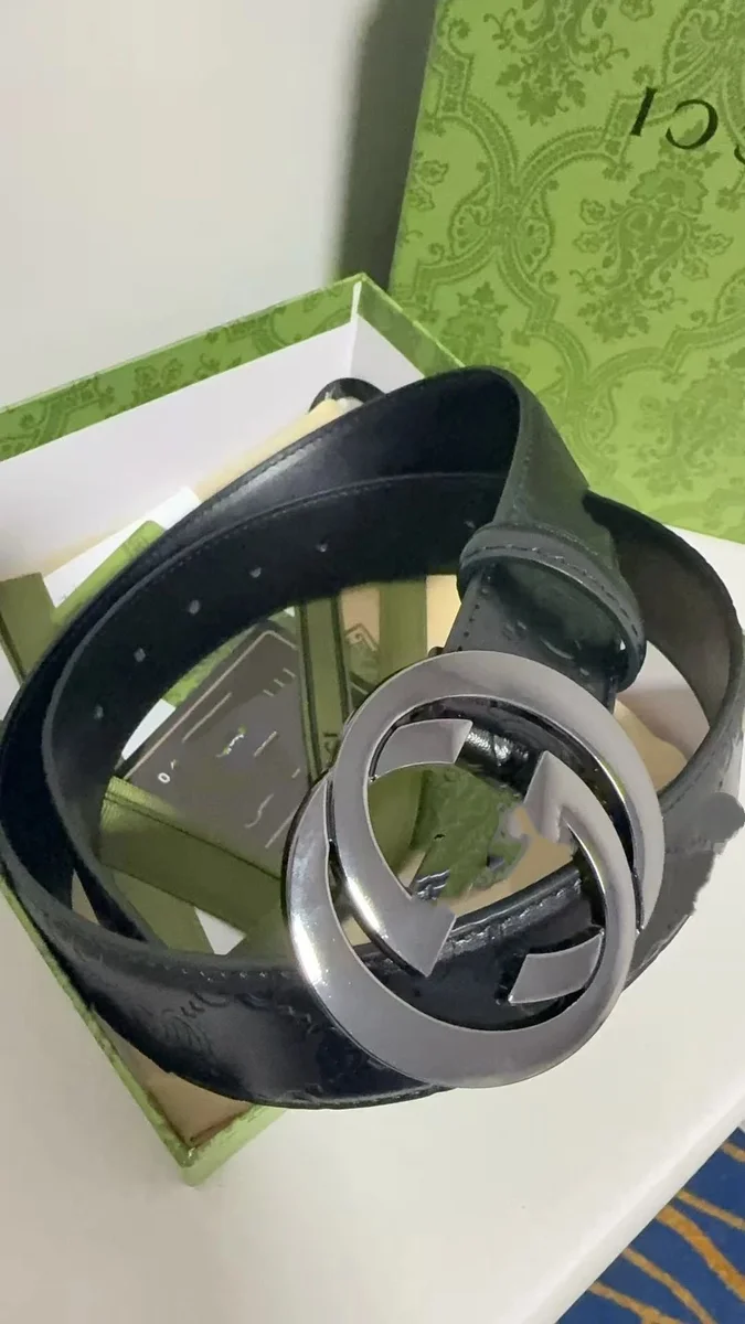 Gucci Gucci Interlocking G Black Gunmetal Belt Black