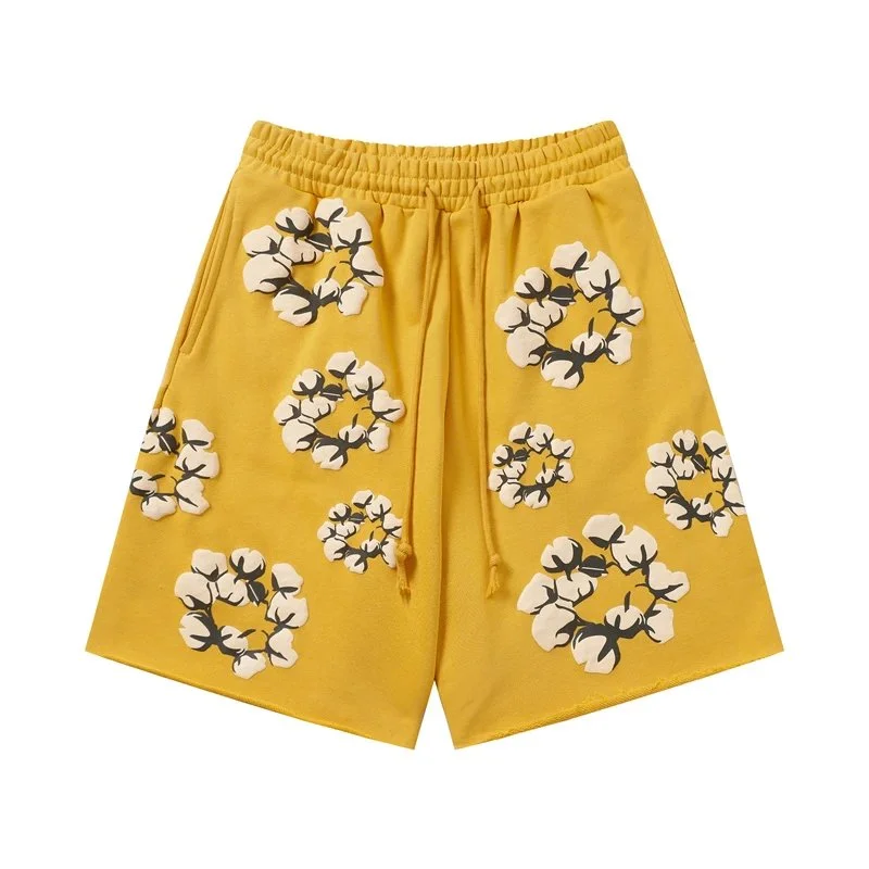 Other Yellow Cotton Flower Print Shorts Yellow - 1