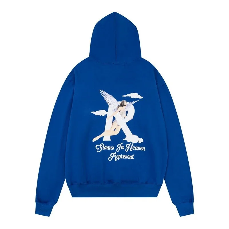 Other Unisex R296天使蓝 Hoodie with Angel Print Blue - 1