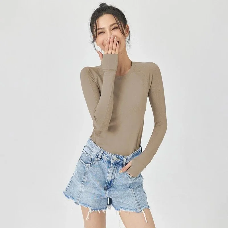 Other Light Khaki Long Sleeve Top with Thumbholes Beige - 1