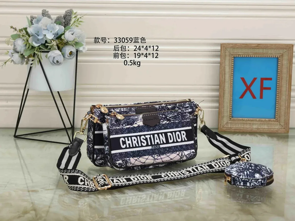 Dior Christian Dior Lady Dior Blue Striped Crossbody Bag Blue - 1