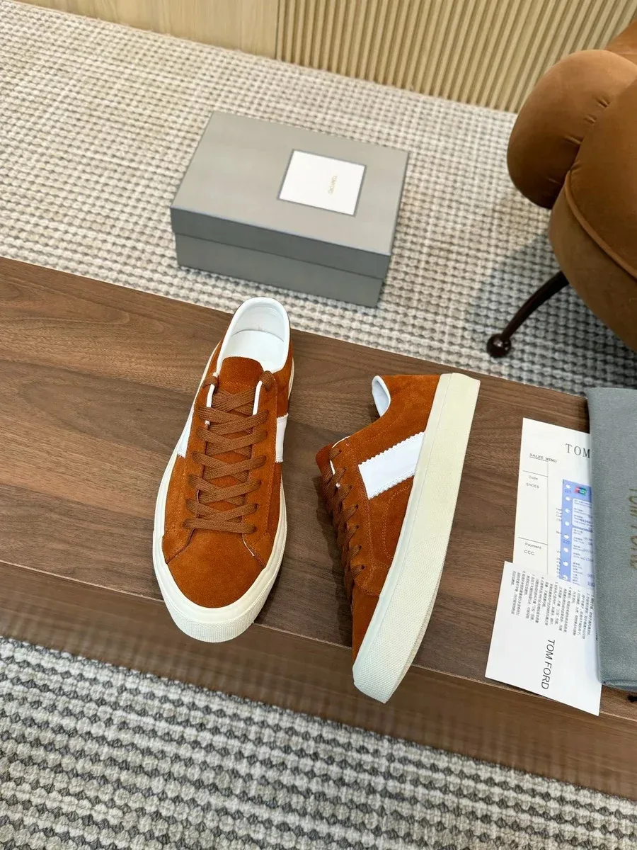 Tom Ford Tom Ford Suede Low Top Sneakers Camel White Brown - 1