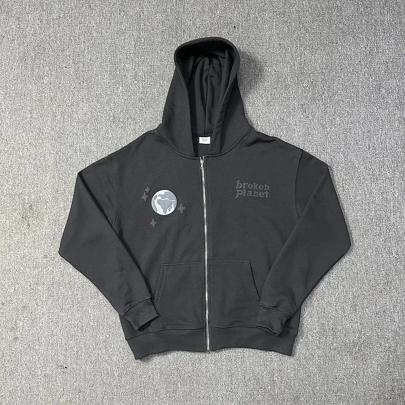 Broken Planet Broken Planet Market Black Hoodie with Globe Print Black - 1