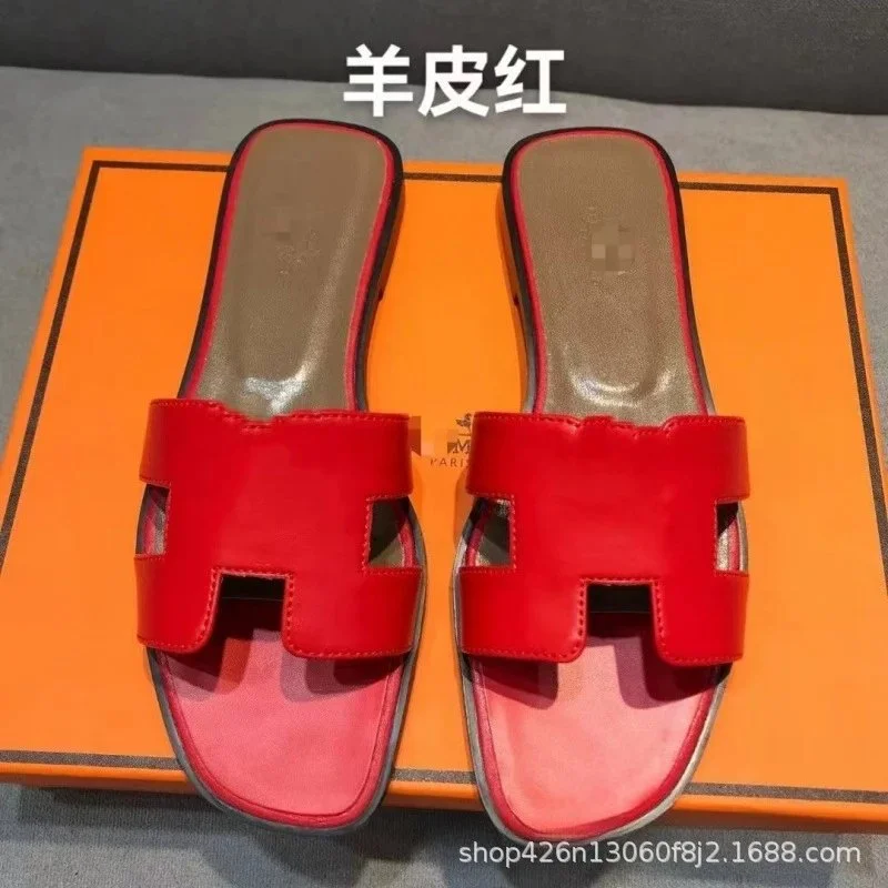 Hermès Hermès H Oran Sheepskin Red Slides Red