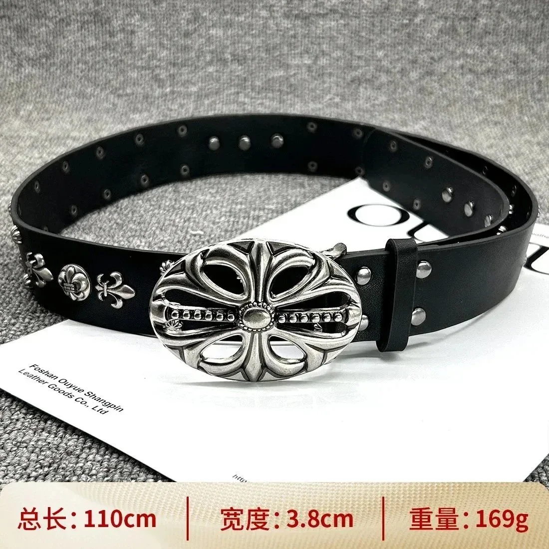 Chrome Hearts Chrome Hearts CH Cross Hollow Double Row Studs 108cm Belt Black