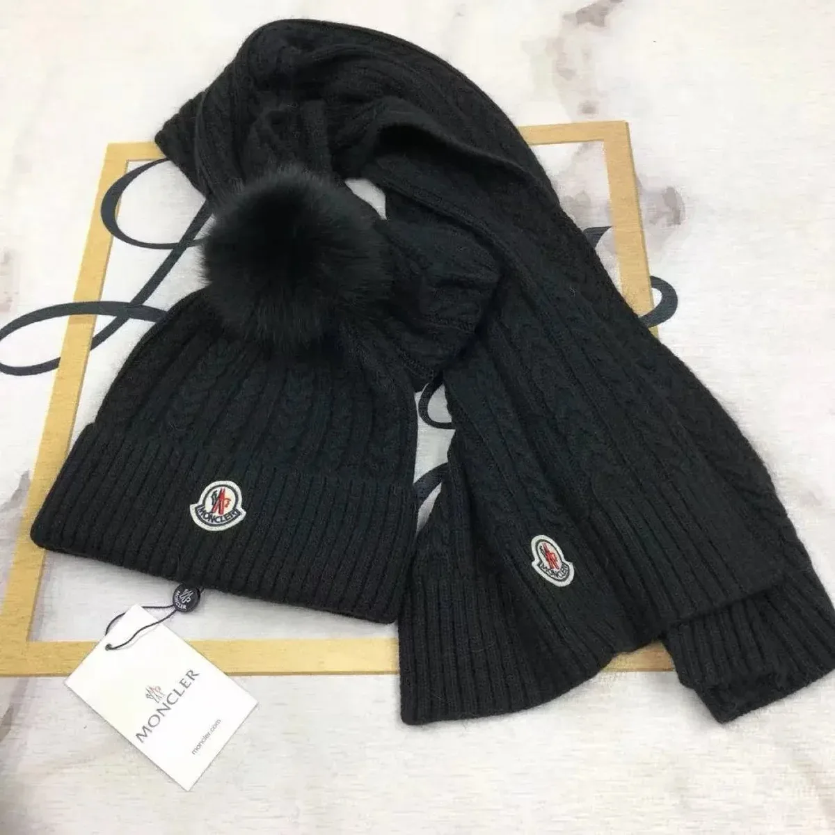 Moncler Black Cable Knit Hat & Scarf Set — Oopbuy Spreadsheet find