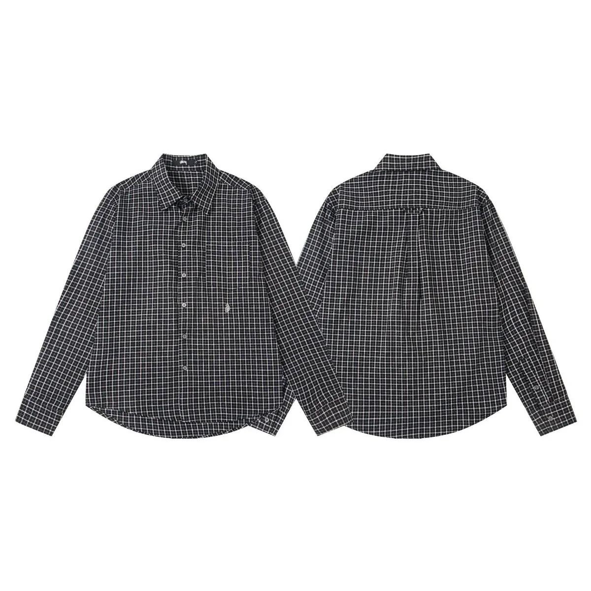 Other Unisex Grid Check Long Sleeve Shirt 6959 Black Black - 1