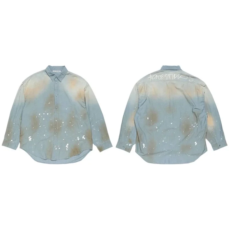 Other Unisex牛仔蓝(AC908201)Shirt with Paint Splatter Design Blue - 1