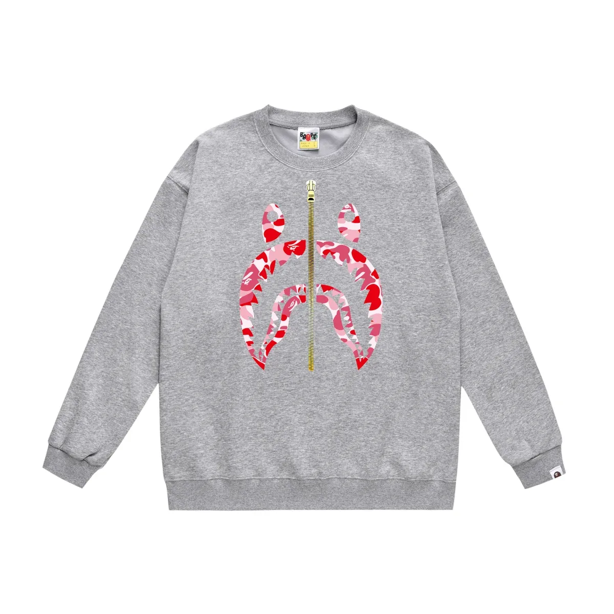 A Bathing Ape A Bathing Ape BAPE STA Grey Red Camo Shark Sweatshirt Grey - 1