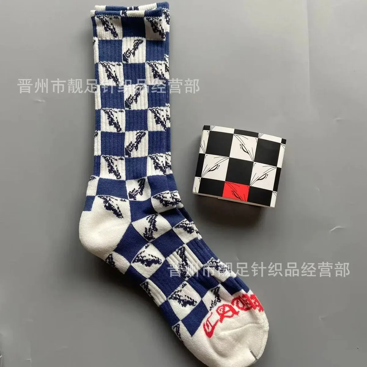 Other Blue/White Checkered Crew Socks Blue - 1