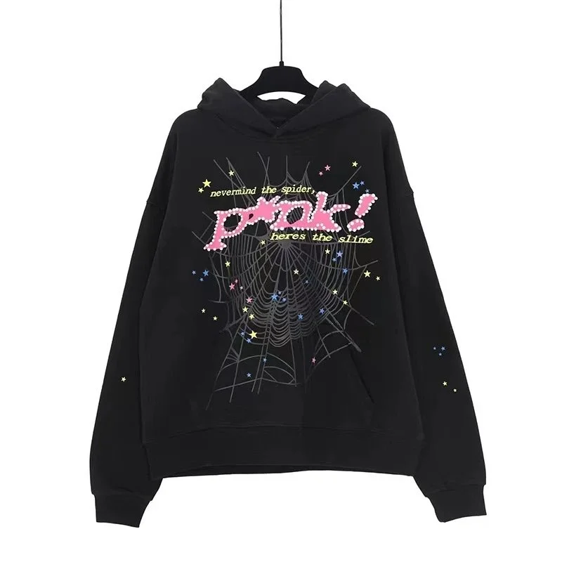Other Black Hoodie with Pink Spiderweb Graphic Black - 1