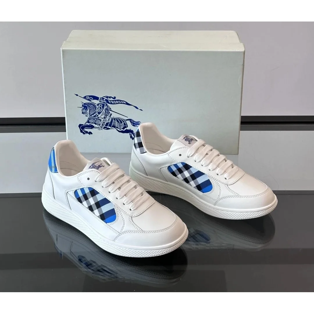 Burberry Burberry White & Blue Check Sneakers White - 1