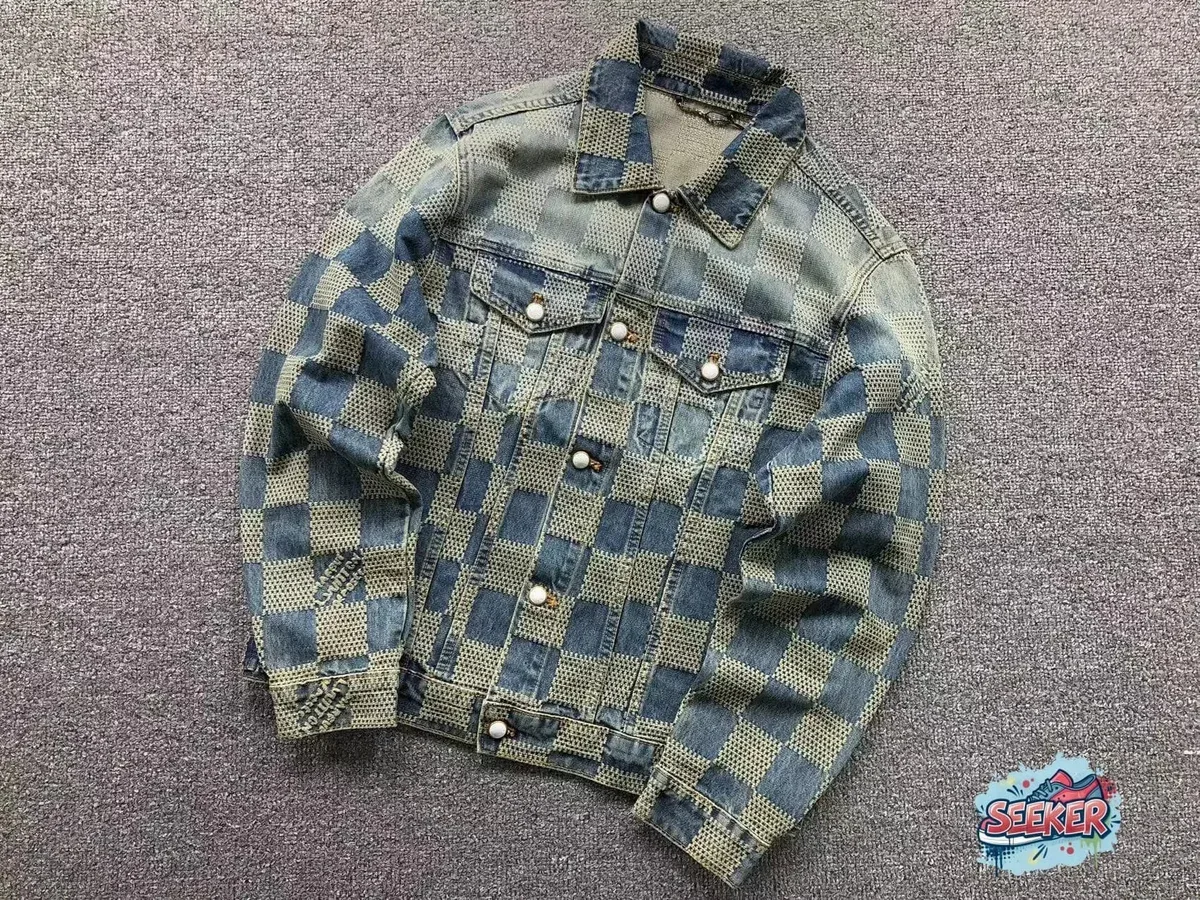 Other Blue & Cream Checkered Denim Jacket Blue