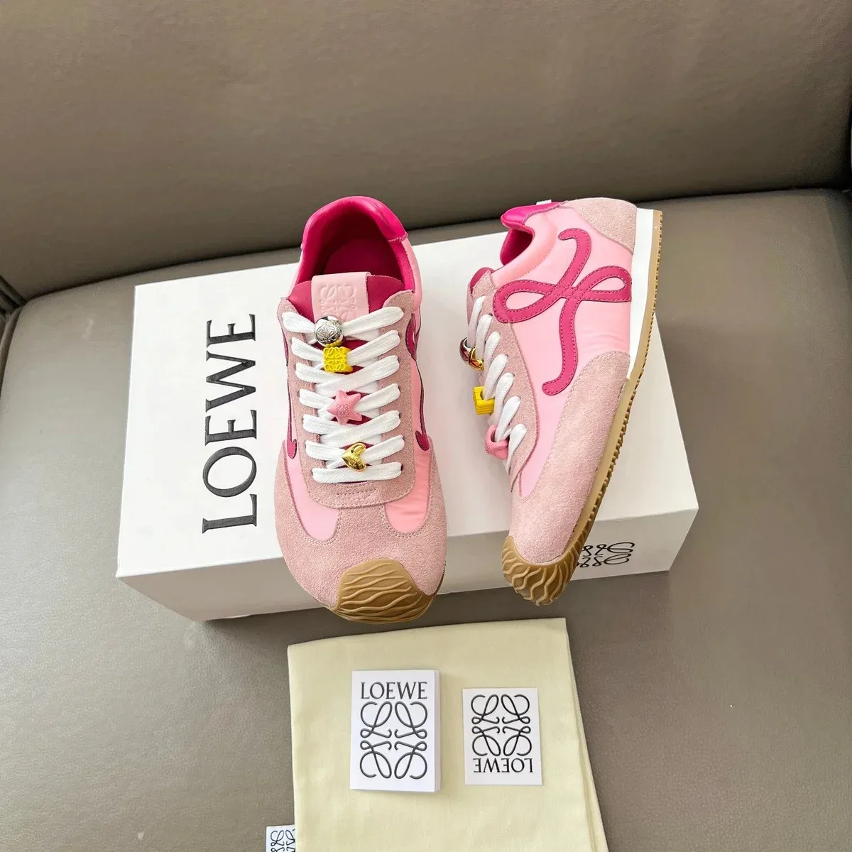 Loewe Loewe Anagram Pink/Beige Beaded Sneakers Pink