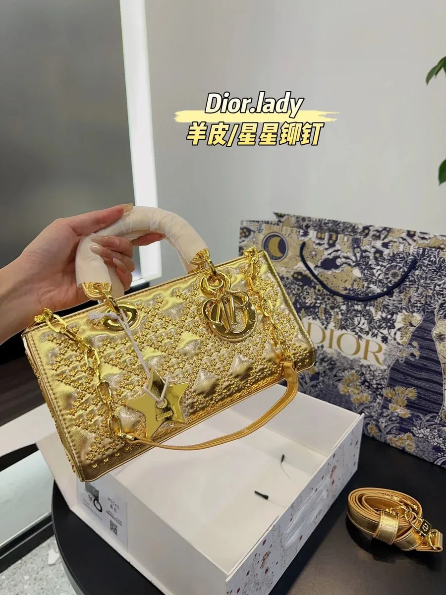 Dior Dior Lady Dior Gold Embroidered Handbag Gold - 1