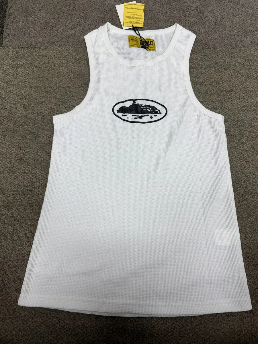 Other White Waffle Texture Tank Top with Island Print White - 1